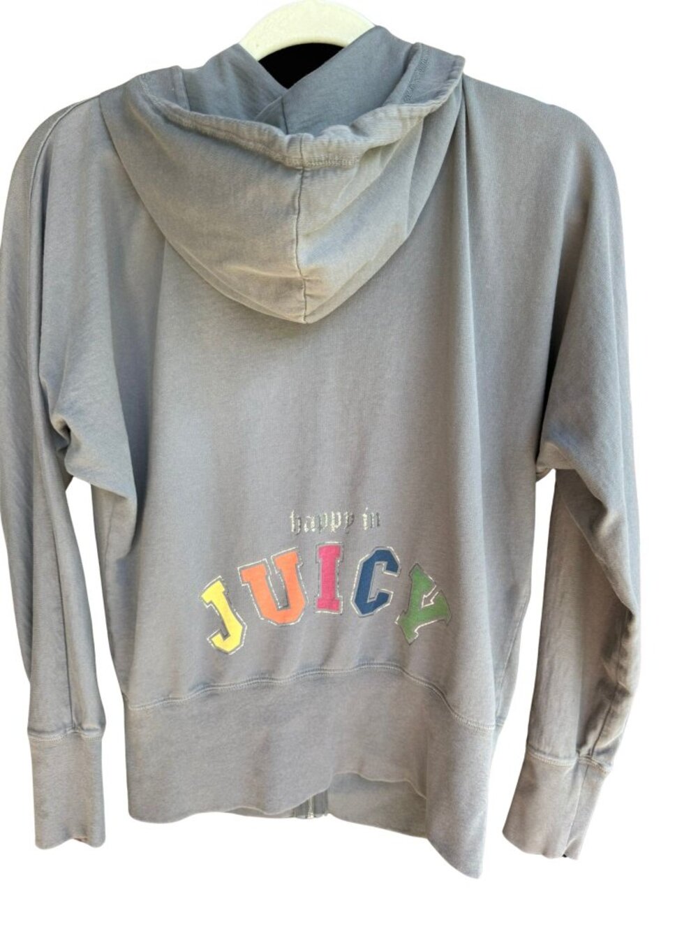 Vintage Juicy Couture Happy In Juicy Gray Zip Hoodie Made in USA Y2K Medium